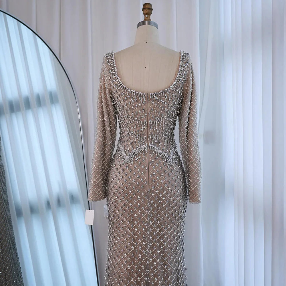 Modest Pearl Beaded Mermaid Evening Dress with Long Sleeves LA72919A - SERENE HILL