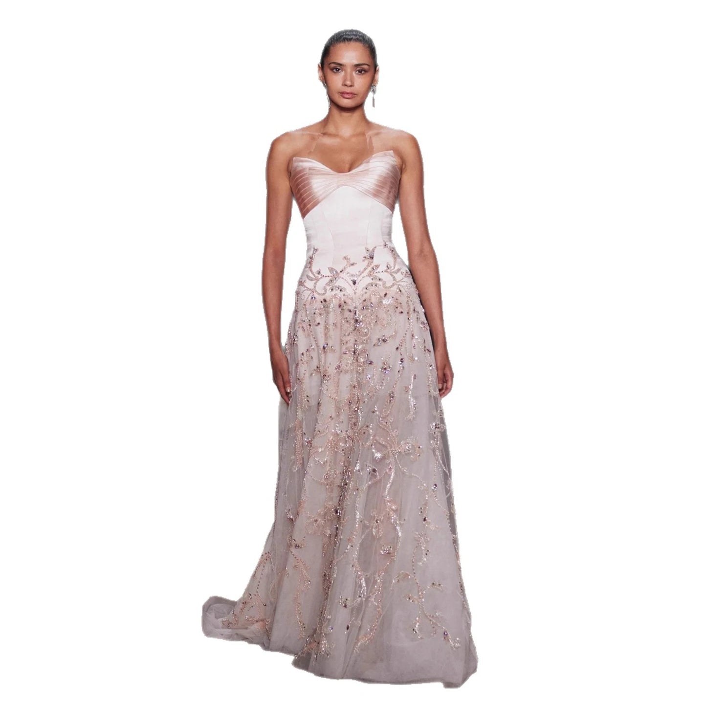 Luxury Nude Pink Sweetheart Beaded A-Line Evening Dress LA73396 - SERENE HILL