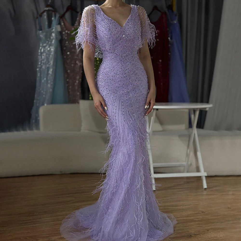 Dubai Feathers Brown Mermaid Evening Dresses LA71323 - SERENE HILL