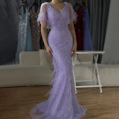 Dubai Feathers Brown Mermaid Evening Dresses LA71323 - SERENE HILL