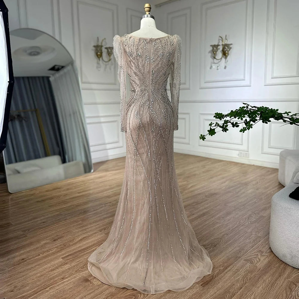 Luxury Nude Beaded Mermaid Evening Gown LA72827 for Formal Occasion - SERENE HILL