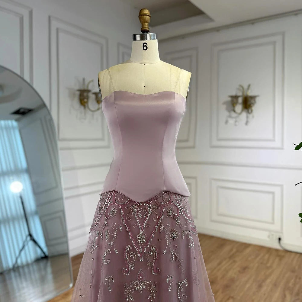 Elegant Sage Green Beaded A-Line Evening Dress Gown LA72809 - SERENE HILL