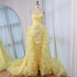 Luxury Dubai Evening Gown for Formal Occasion Elegant Yellow Dress with Ruffles and Beaded Details LA72889 - SERENE HILL