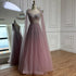 Luxury Pink Tulle Beaded A-Line Evening Dress with Cape Sleeves LA73072 - SERENE HILL