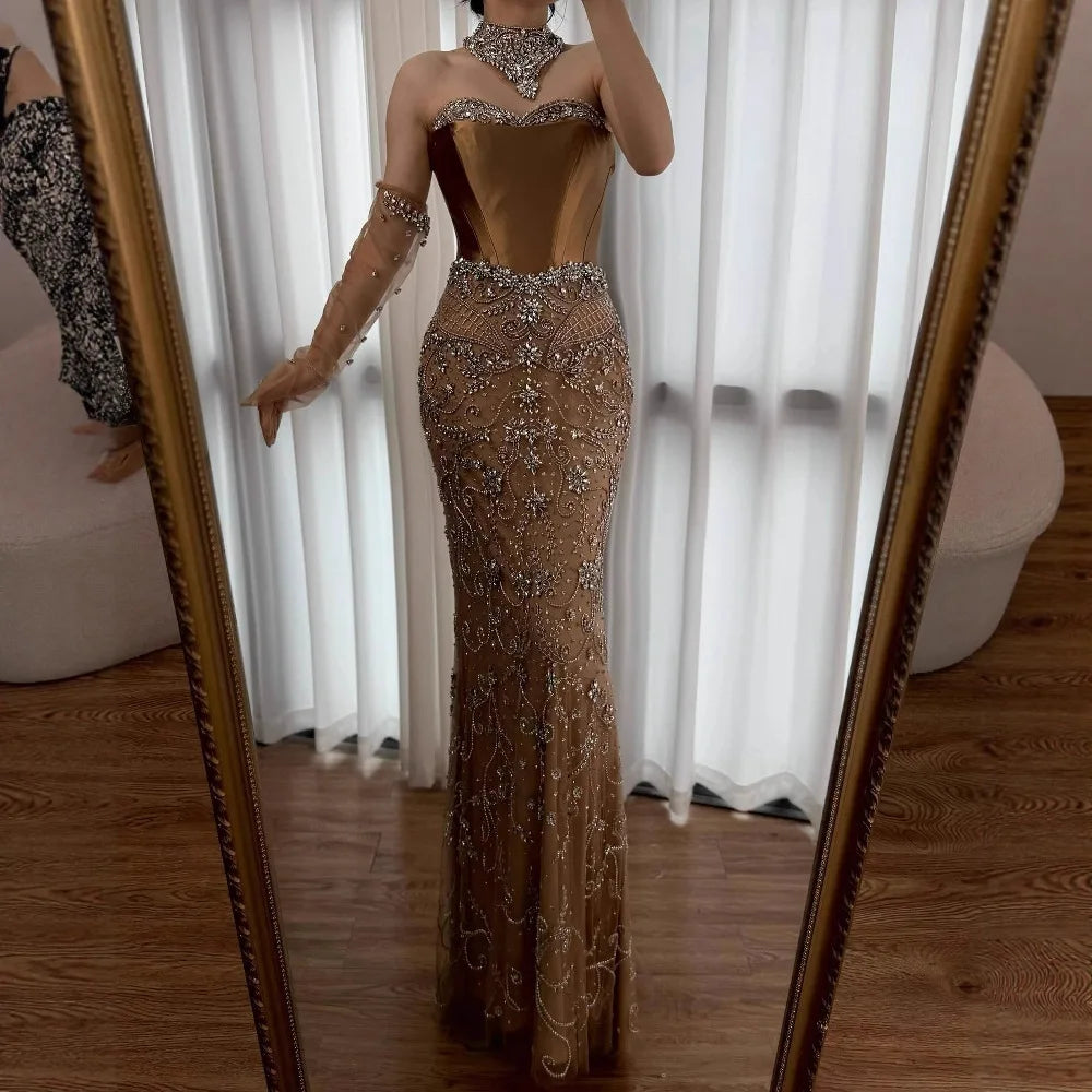 Luxury Beaded Evening Dress Sheer Long Gloves LA72929 - SERENE HILL