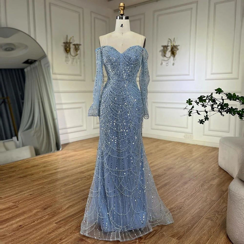 Elegant Off the Shoulder Mermaid Luxury Dubai Evening Dress for Party LA72243 - SERENE HILL