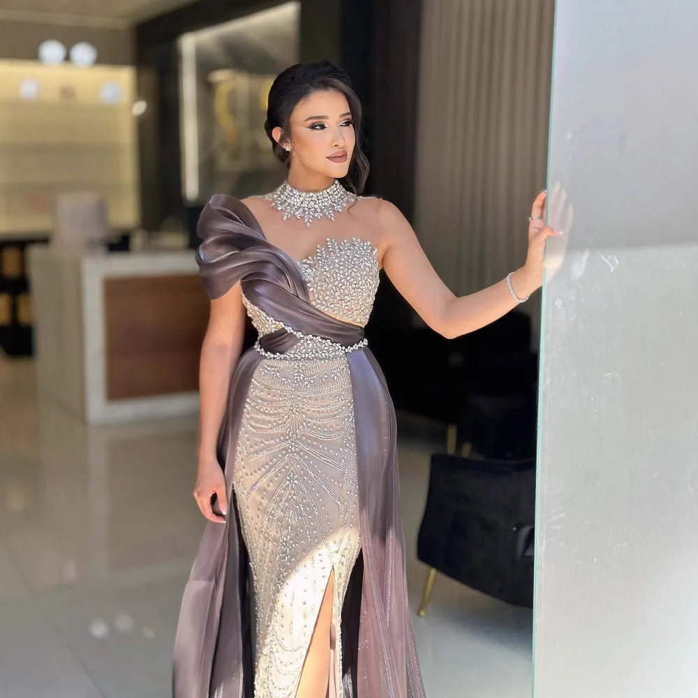 Luxury Beaded Arabic Evening Dress with Slit LA72769 - SERENE HILL