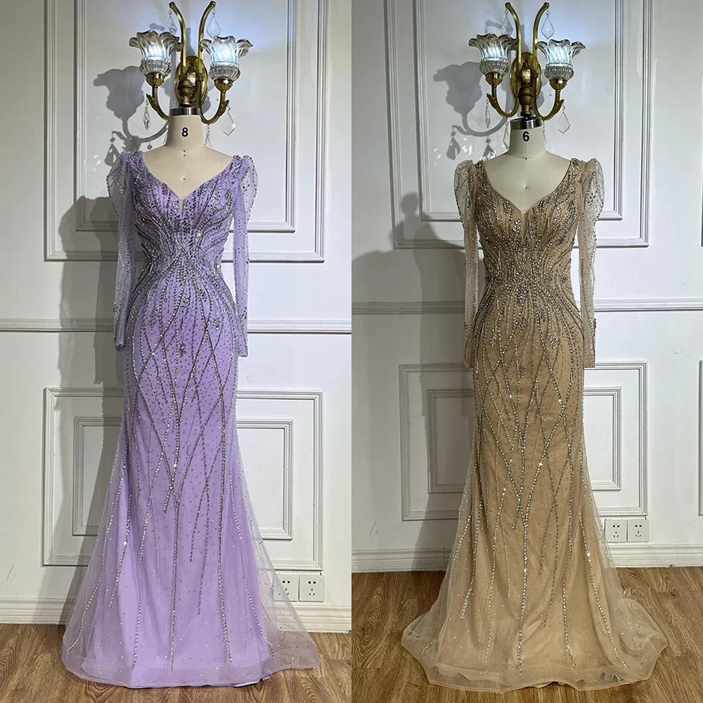 Luxury Nude Beaded Mermaid Evening Gown LA72827 for Formal Occasion - SERENE HILL