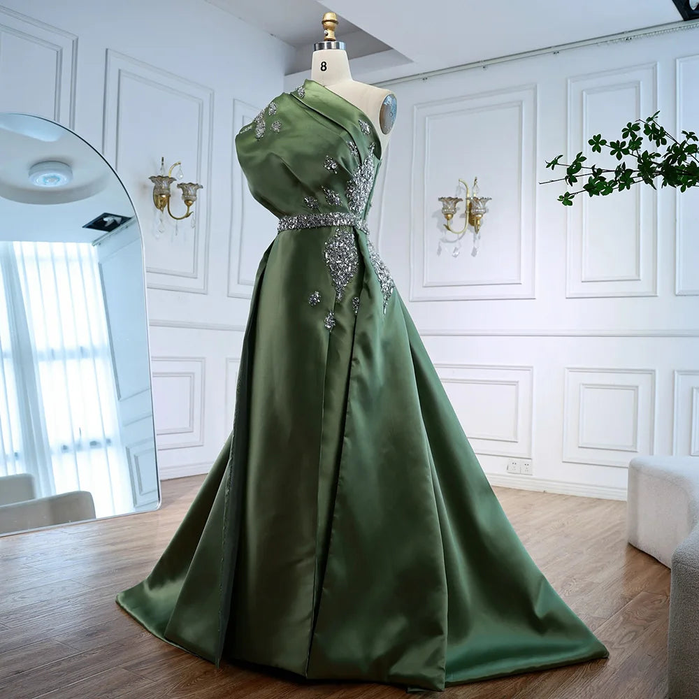Luxury Sage Green Satin Beaded One Shoulder Evening Dress LA72845 – SERENE  HILL