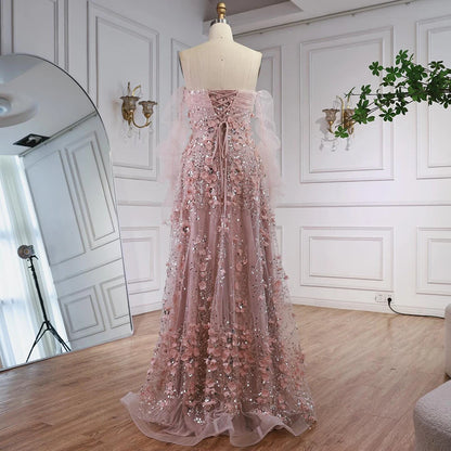 Elegant Pink 3D Flowers Evening Dress with Gloves LA72912 - SERENE HILL