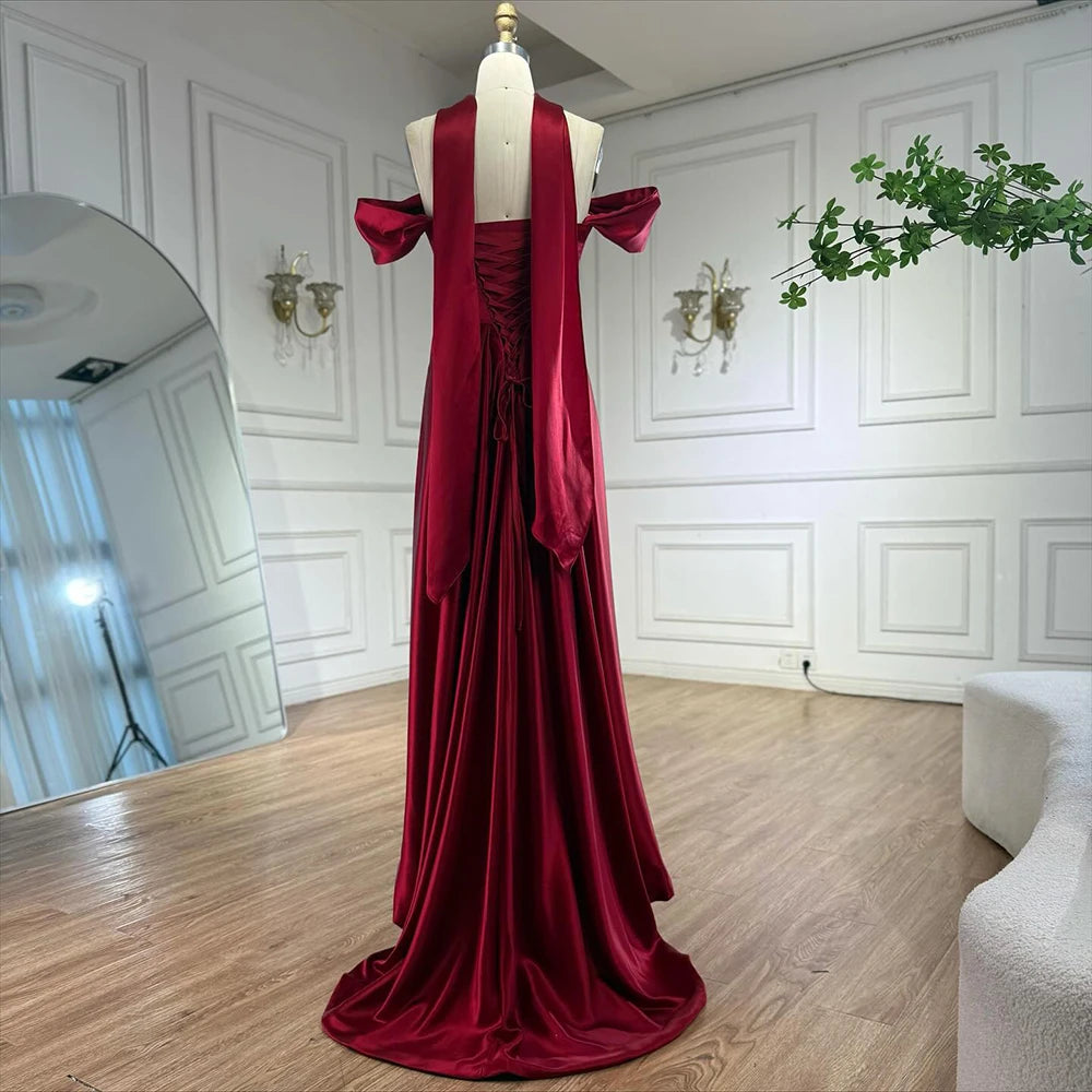 Luxury Wine Red Satin Evening Dress Elegant Gown LA73168 Wine Red / 8