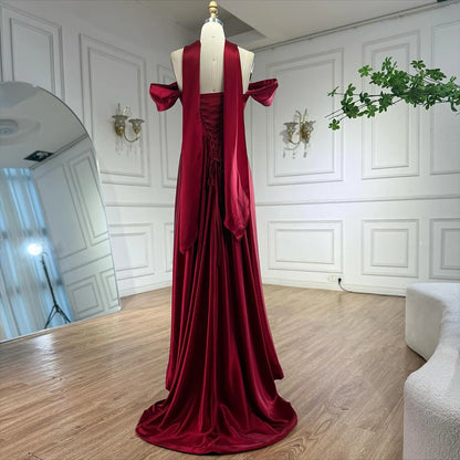 Luxury Wine Red Satin Evening Dress Elegant Gown LA73168 - SERENE HILL