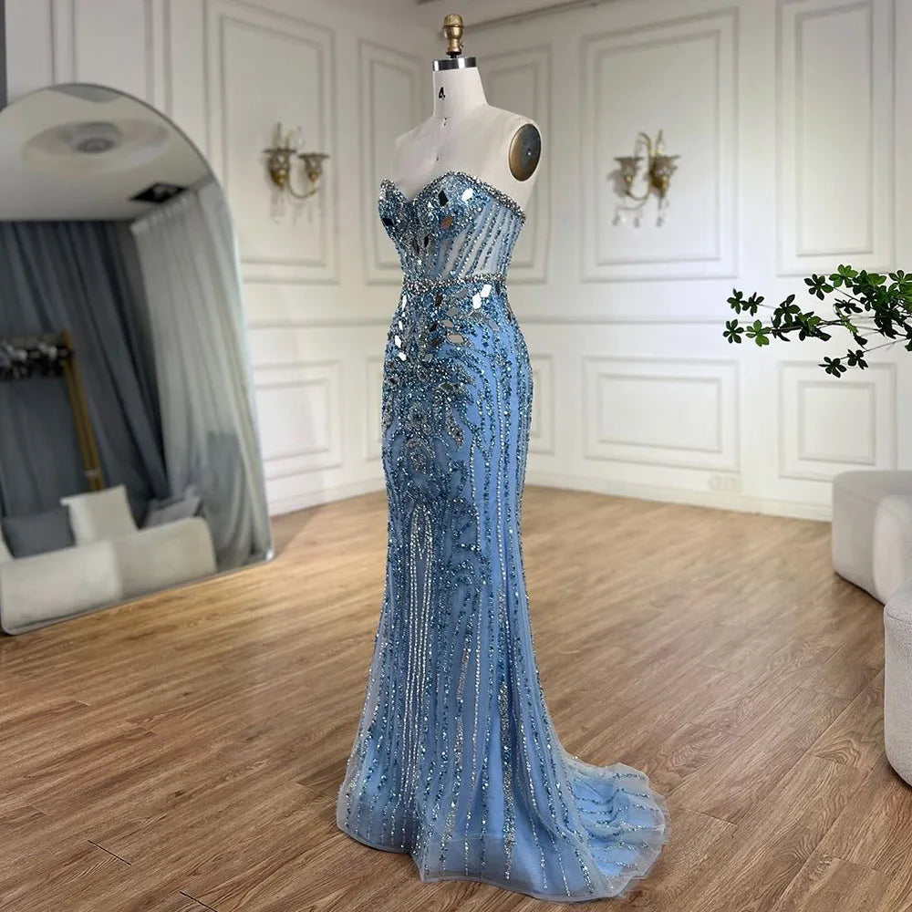 Serene Hill Arabic Blue Elegant Mermaid Beaded Luxury Dubai Evening Dr –  SERENE HILL