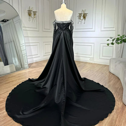 Elegant Yellow Mermaid Beaded Evening Gown with Detachable Sleeves LA72777 - SERENE HILL