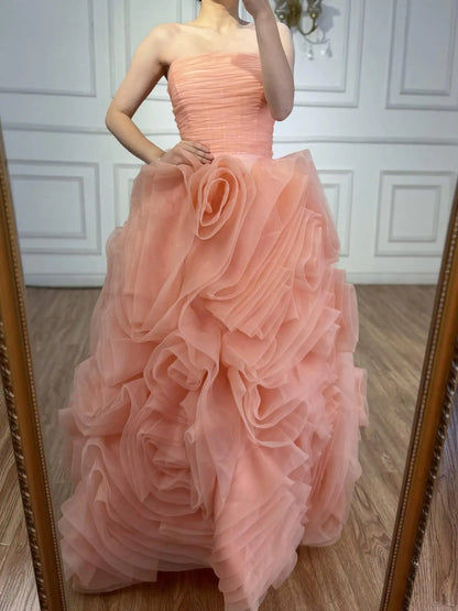 Luxury Purple 3D Rose Flower Strapless Princess Evening Dress LA73176 - SERENE HILL