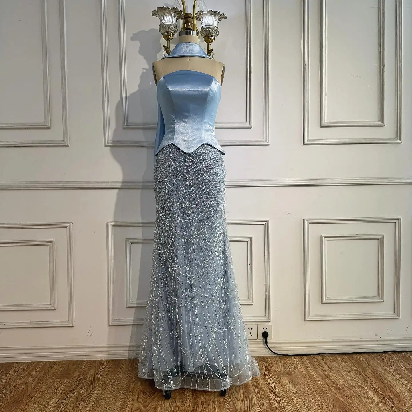 Blue Arabic Dubai Designer A-Line Evening Dress for Women Party LA73216 - SERENE HILL