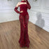 Luxury Wine Red Mermaid Evening Dress With Gloves LA73050E - SERENE HILL