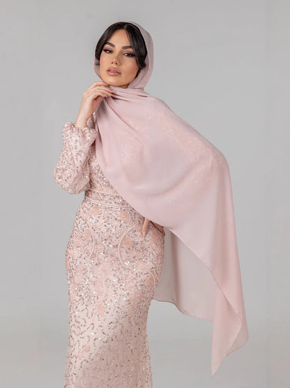 Luxury Pink Pearls Beaded Muslim Mermaid Evening Dress LA73417 - SERENE HILL