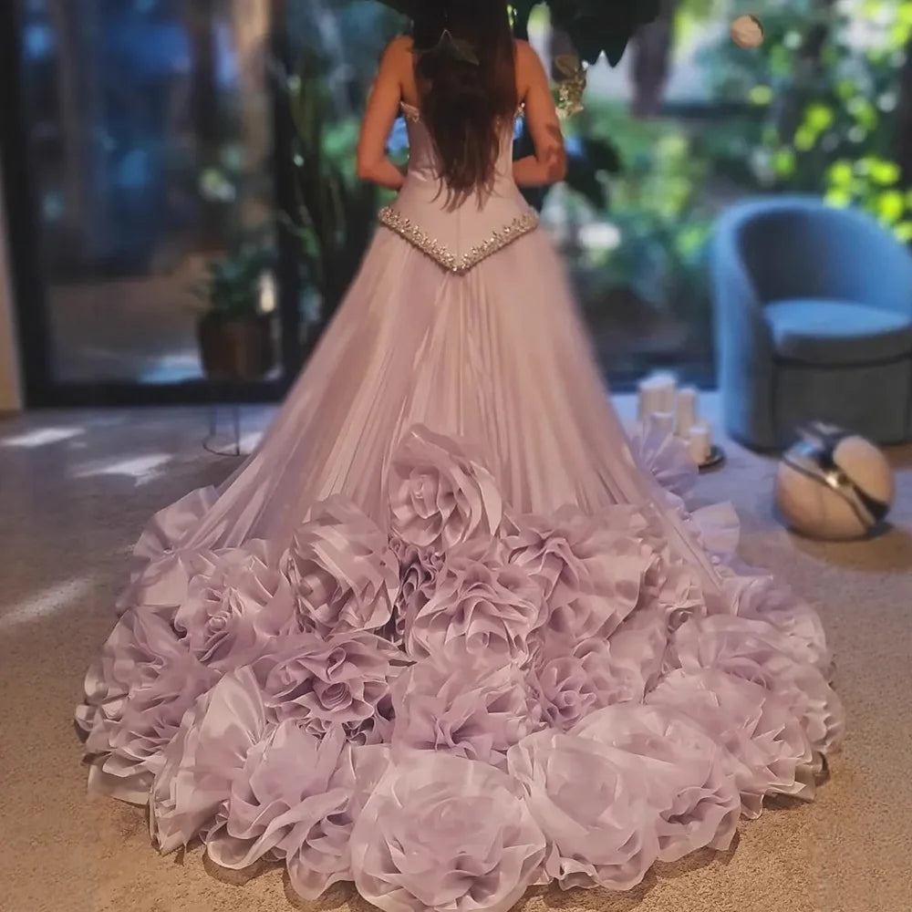 Luxury Lilac Beaded Evening Dress with Floral Train LA72913A - SERENE HILL