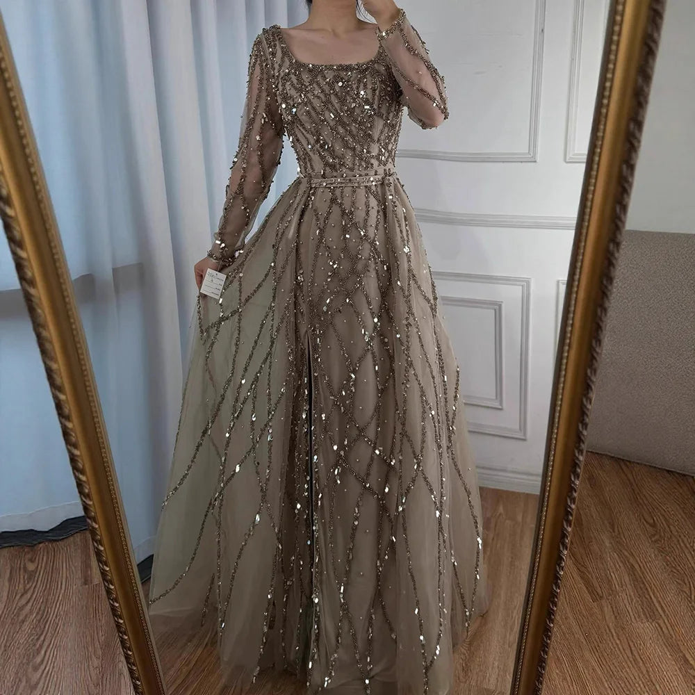 Dubai Luxury Beaded Mermaid Evening Dress With Long Sleeves LA70765L - SERENE HILL