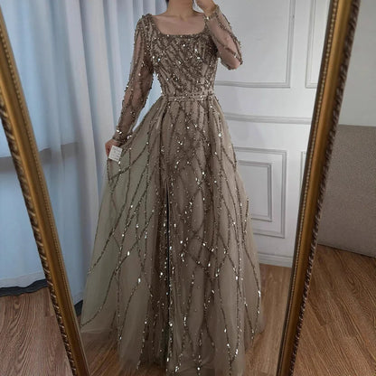 Dubai Luxury Beaded Mermaid Evening Dress With Long Sleeves LA70765L - SERENE HILL