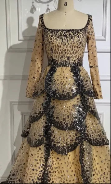 Designer Sparkly Sequin Tiered Ruffles Ball Gown Evening Dress LA72505 - SERENE HILL