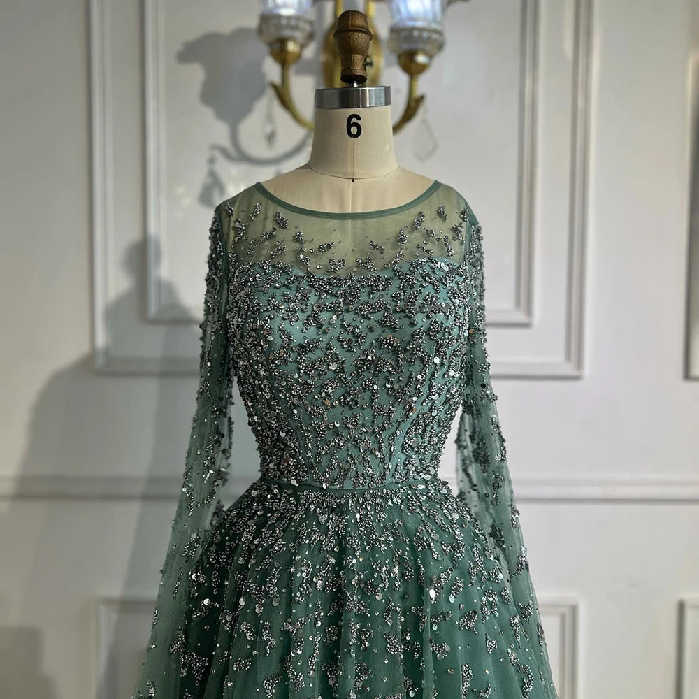 Luxury Beaded Evening Dress With Cape Sleeves LA72965 - SERENE HILL