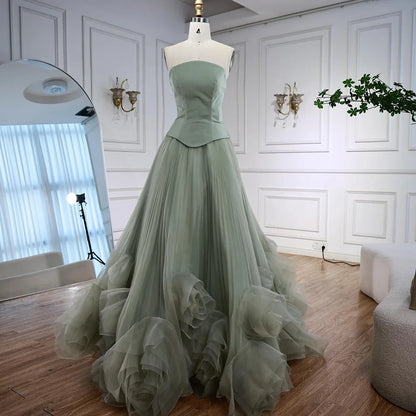 Elegant Sage Green 3D Flowers A Line Evening Dresses Gowns LA72913 - SERENE HILL