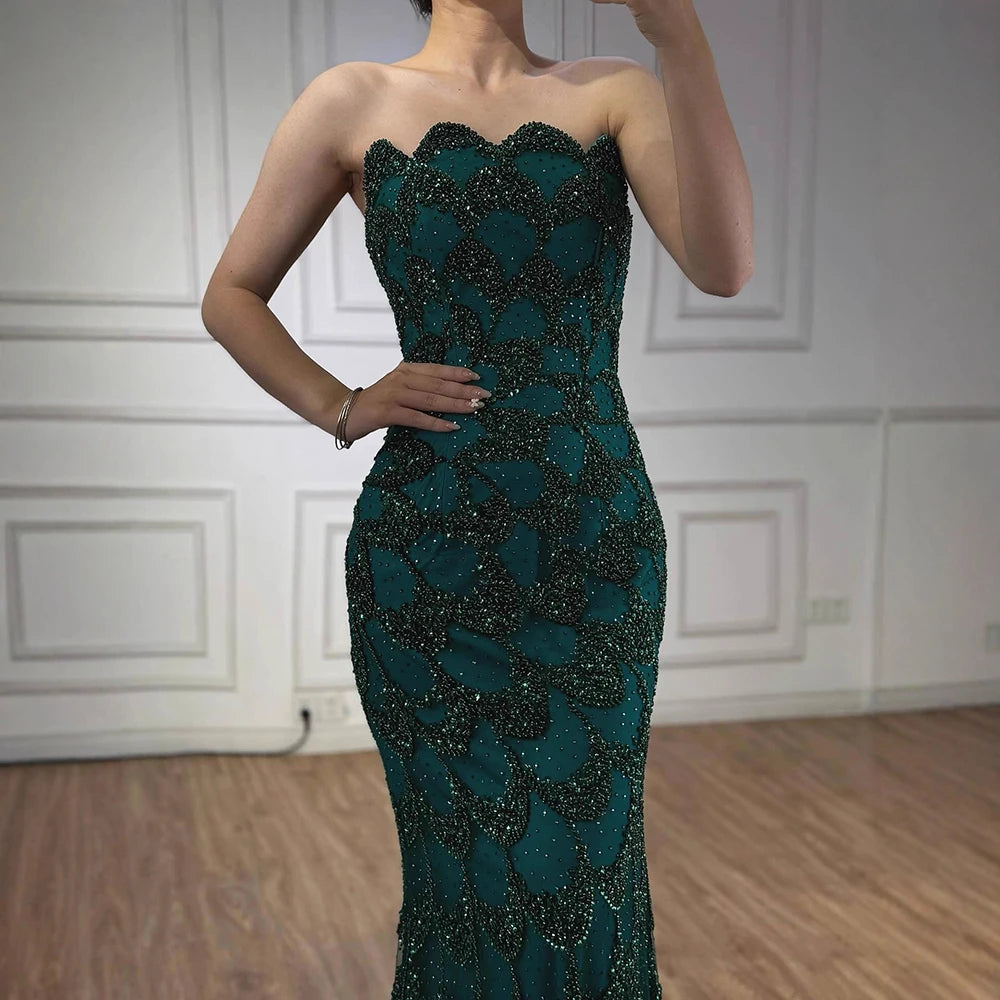 Luxury Arabic Designer Elegant Green Mermaid Evening Dress LA73117 - SERENE HILL