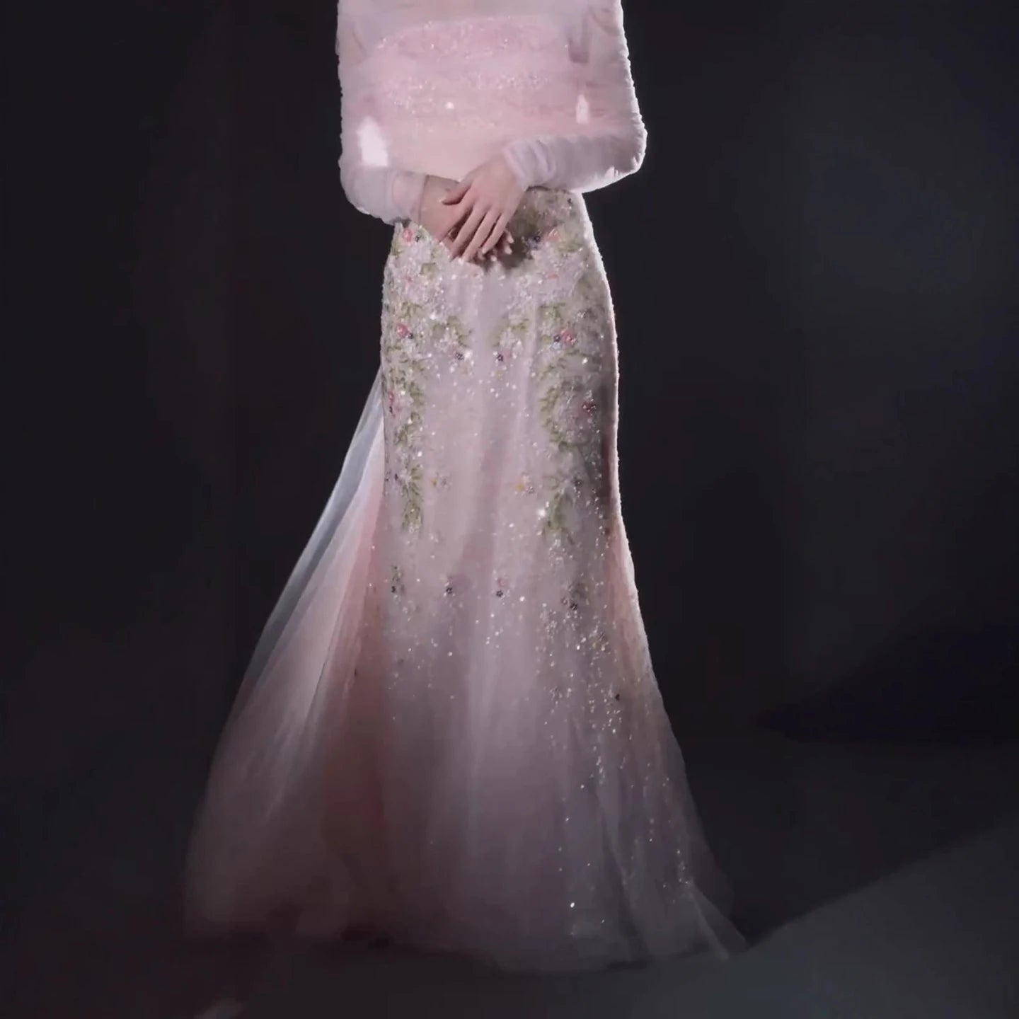 Luxury Pink Beaded Mermaid Evening Dress with Sheer Cape LA73346 - SERENE HILL
