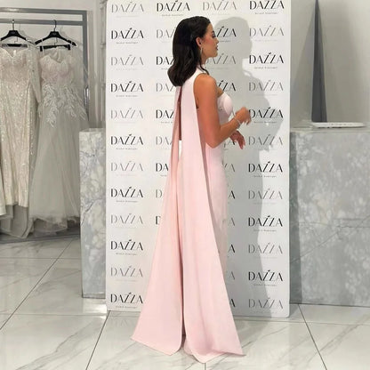 Luxury Pink Arabic Mermaid Crystal Evening Dress with Cape LA73100 - SERENE HILL