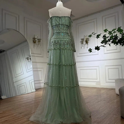 Luxury Sage Green Beaded Mermaid Evening Dress LA72350 - SERENE HILL