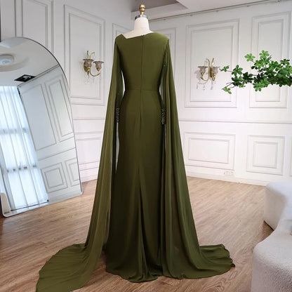 Luxury Olive Green Beaded Stretch Mermaid Evening Dress LA73092 - SERENE HILL