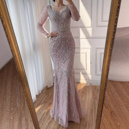 Luxury Muslim Nude Arabic Mermaid Beaded Evening Dress LA73191 - SERENE HILL