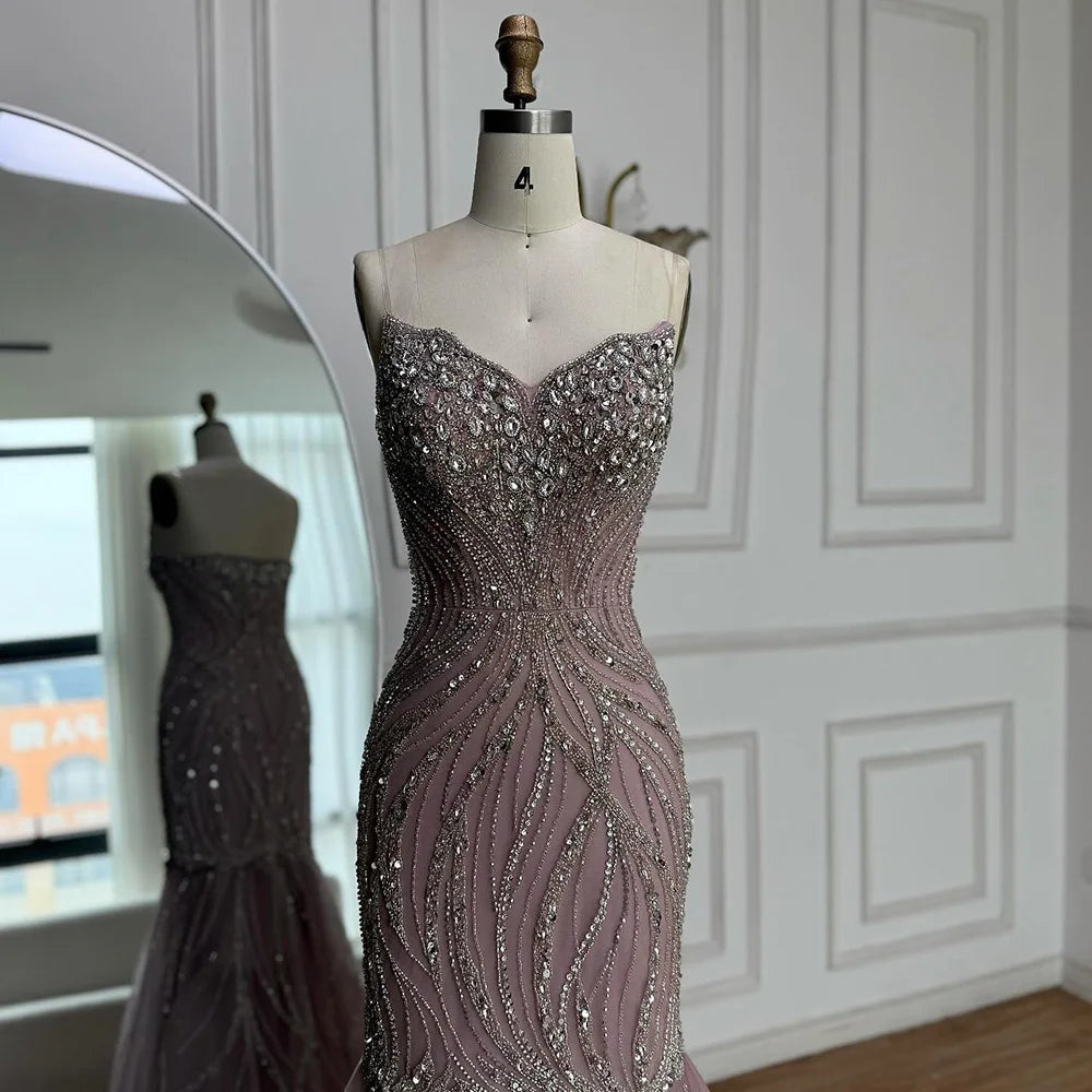 Luxury Pink Beaded Mermaid Evening Dress LA73124 - SERENE HILL