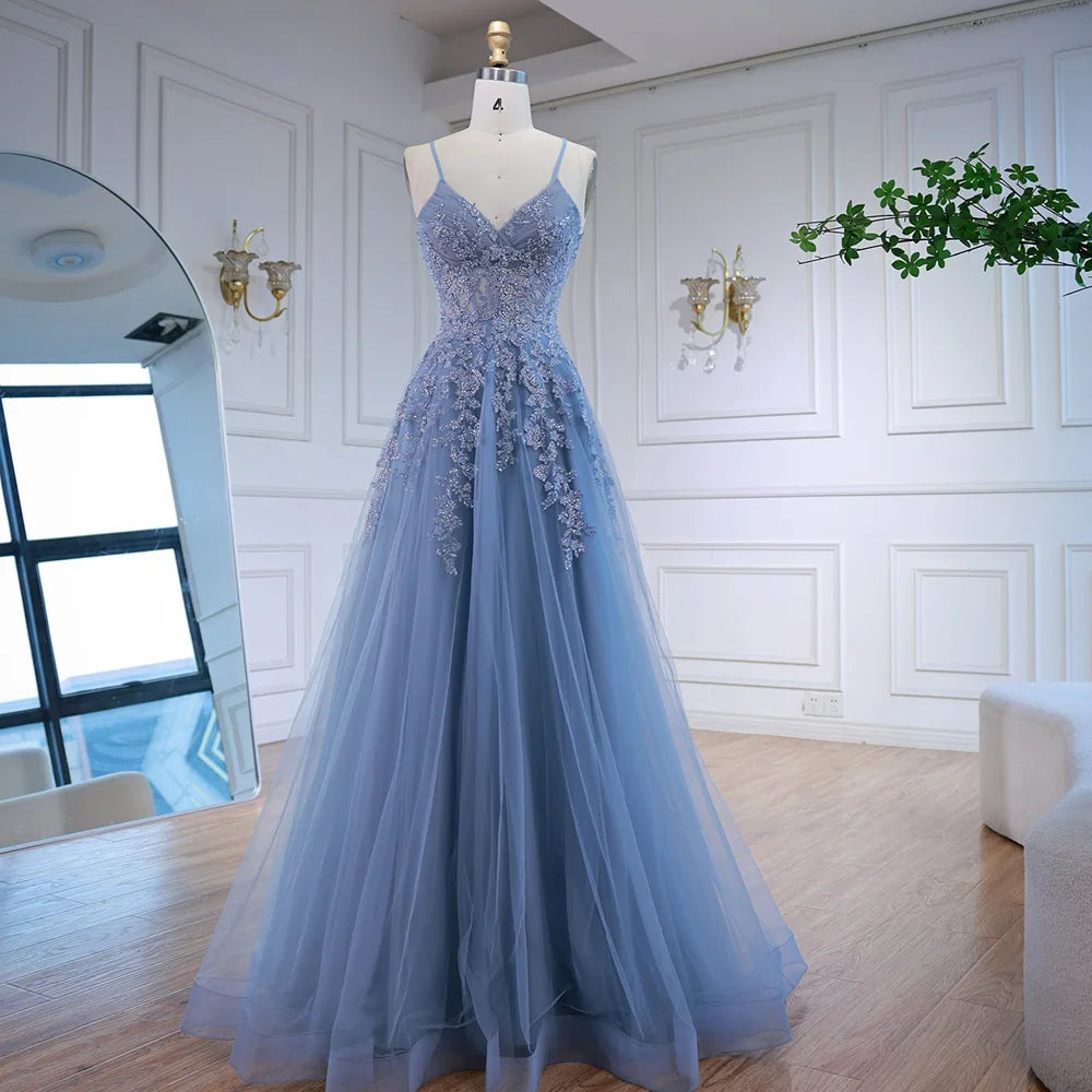 Luxury Pink Tulle A Line Prom Dress with Appliques LA73009 - SERENE HILL
