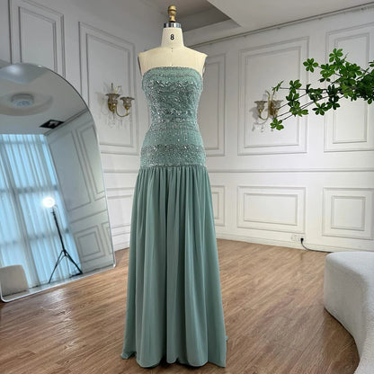 Luxury Sage Green A-Line Evening Dress with Cape LA73044A - SERENE HILL