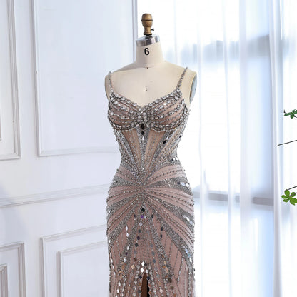 Luxury Nude Corset Beaded Mermaid Prom Dress LA72803A - SERENE HILL
