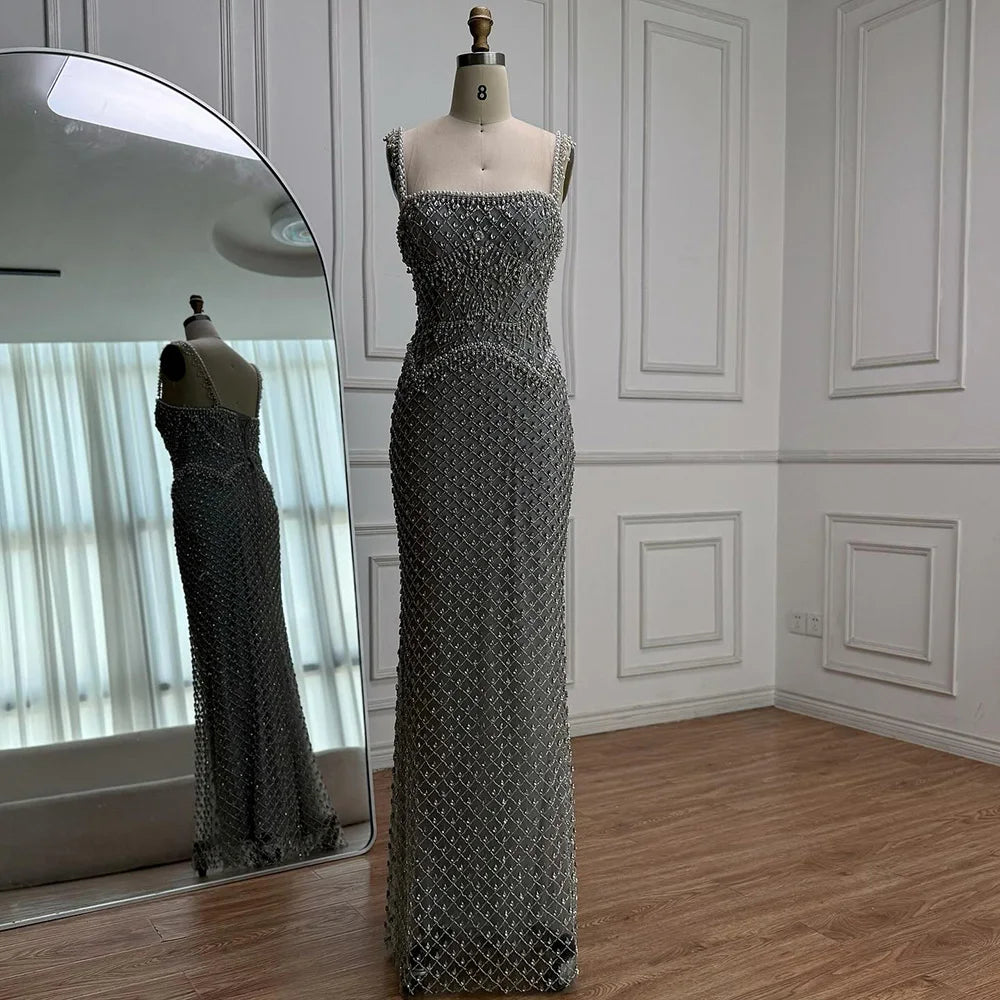 Luxury Silver Mermaid Evening Dress with Designed Stones LA72919 - SERENE HILL