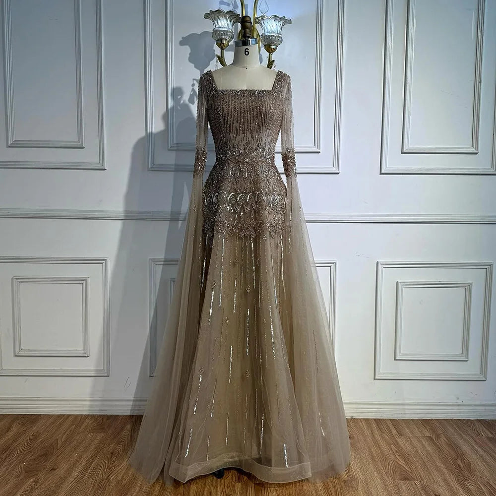 Luxury Green A-LineBeaded Evening Dress with Cape Sleeves LA73089 - SERENE HILL
