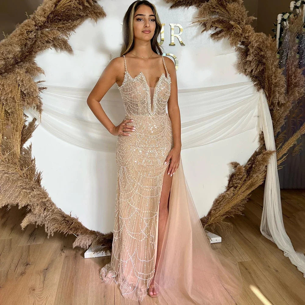 Nude Mermaid Spaghetti Straps Beaded Evening Gown 2025 LA72189 - SERENE HILL