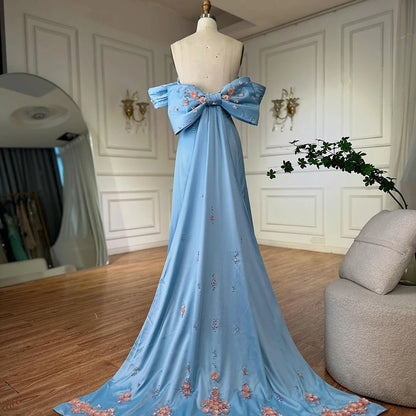 Luxury Dubai Arabic Blue Beaded A-Line Saudi Evening Gown for Formal Occasion LA72792 - SERENE HILL