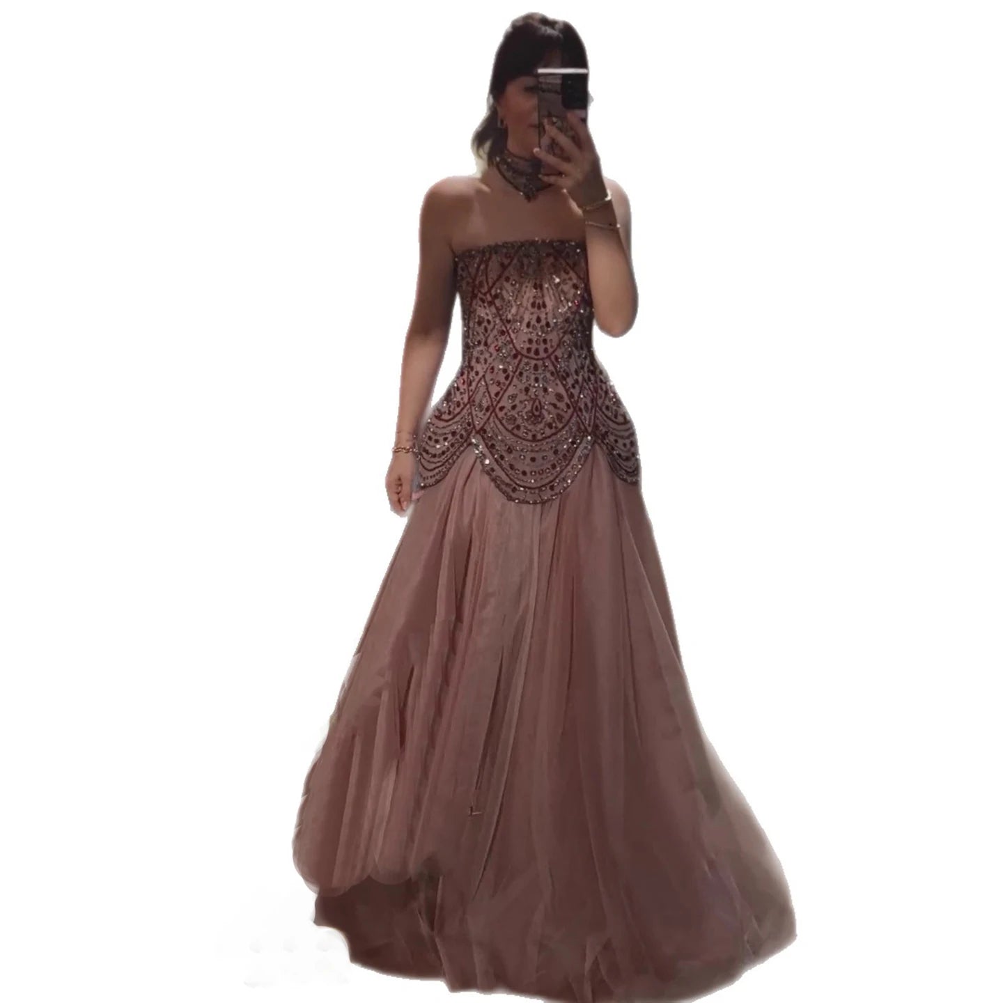 Luxury Wine Red Arabic Beaded A-Line Evening Dress LA73377 - SERENE HILL
