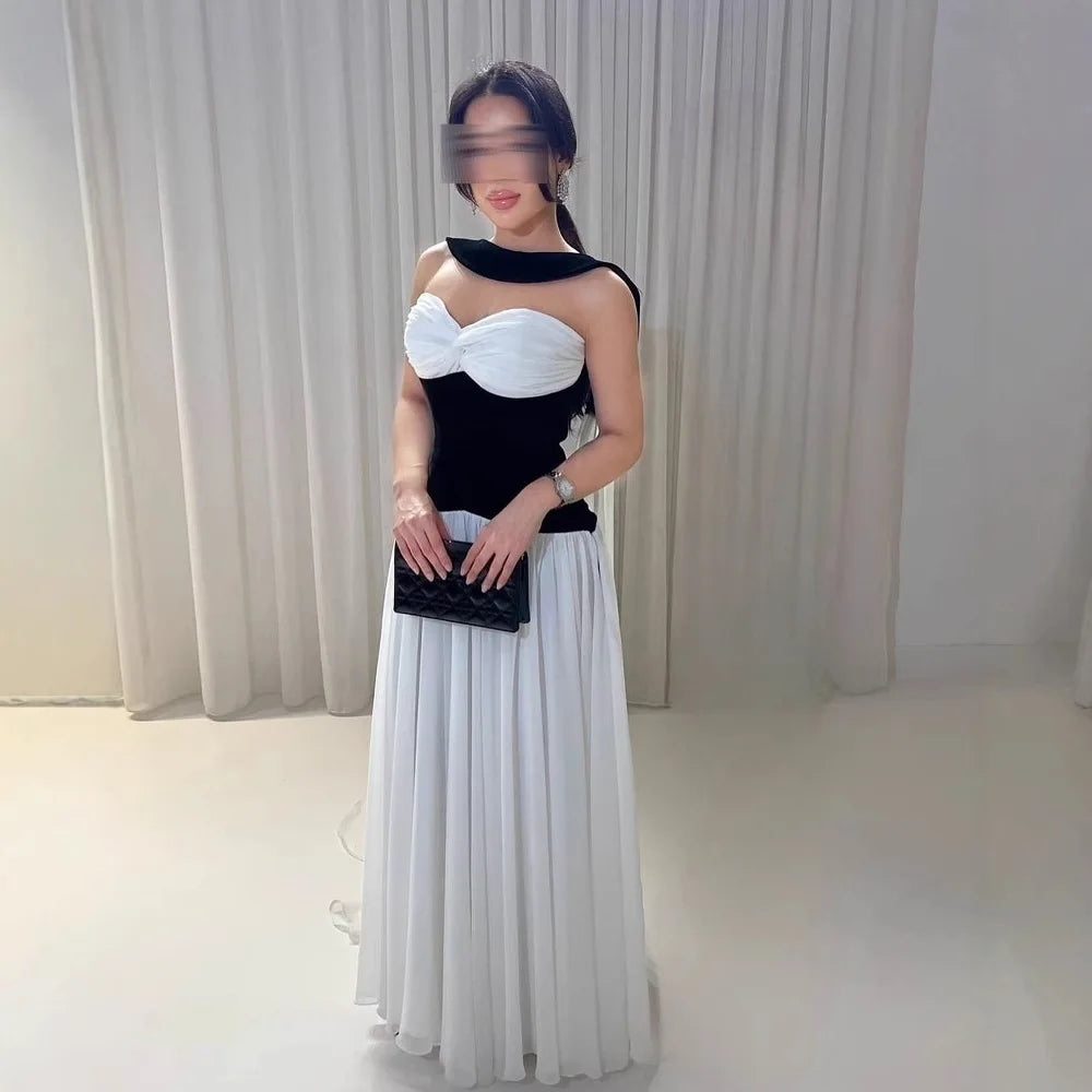 Chic Black and White A-Line Prom Dress LA73048 - SERENE HILL