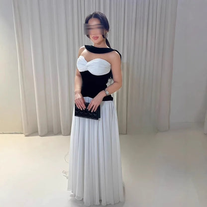 Chic Black and White A-Line Prom Dress LA73048 - SERENE HILL