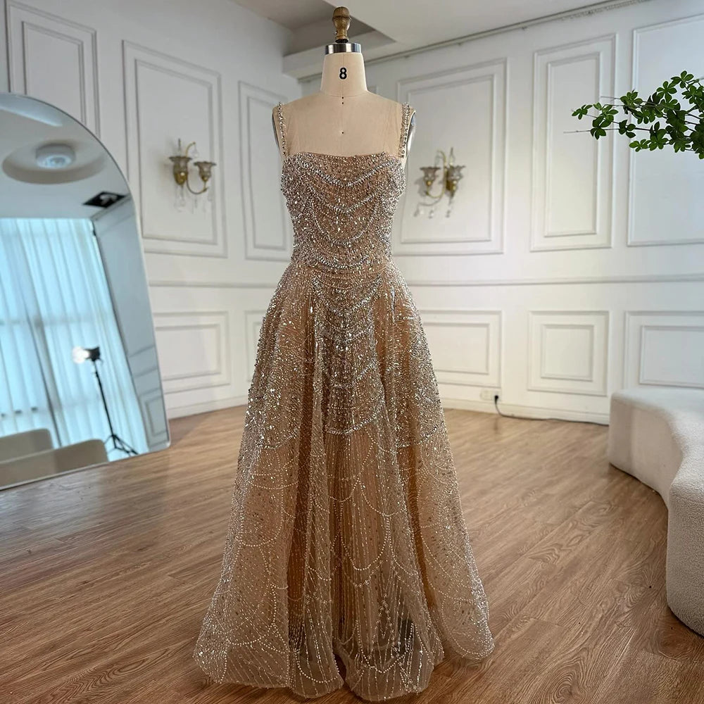Luxury Nude A-Line Evening Dress with Pearls and Crystals LA72983A - SERENE HILL