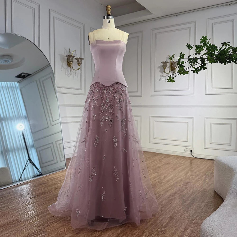 Elegant Sage Green Beaded A-Line Evening Dress Gown LA72809 - SERENE HILL
