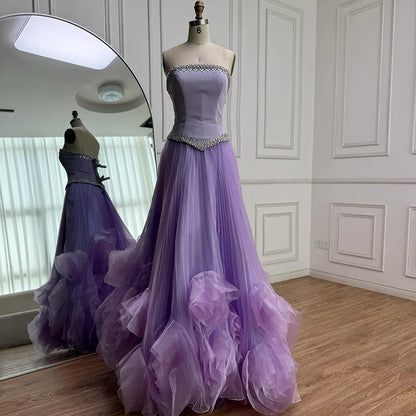 Luxury Lilac Beaded Evening Dress with Floral Train LA72913A - SERENE HILL
