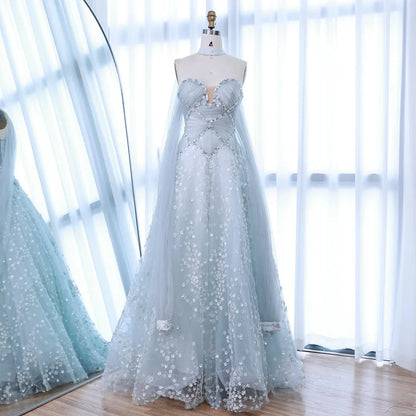 Luxury Dubai Arabic Light Blue Dreamy A-Line Evening Dress LA73099 - SERENE HILL