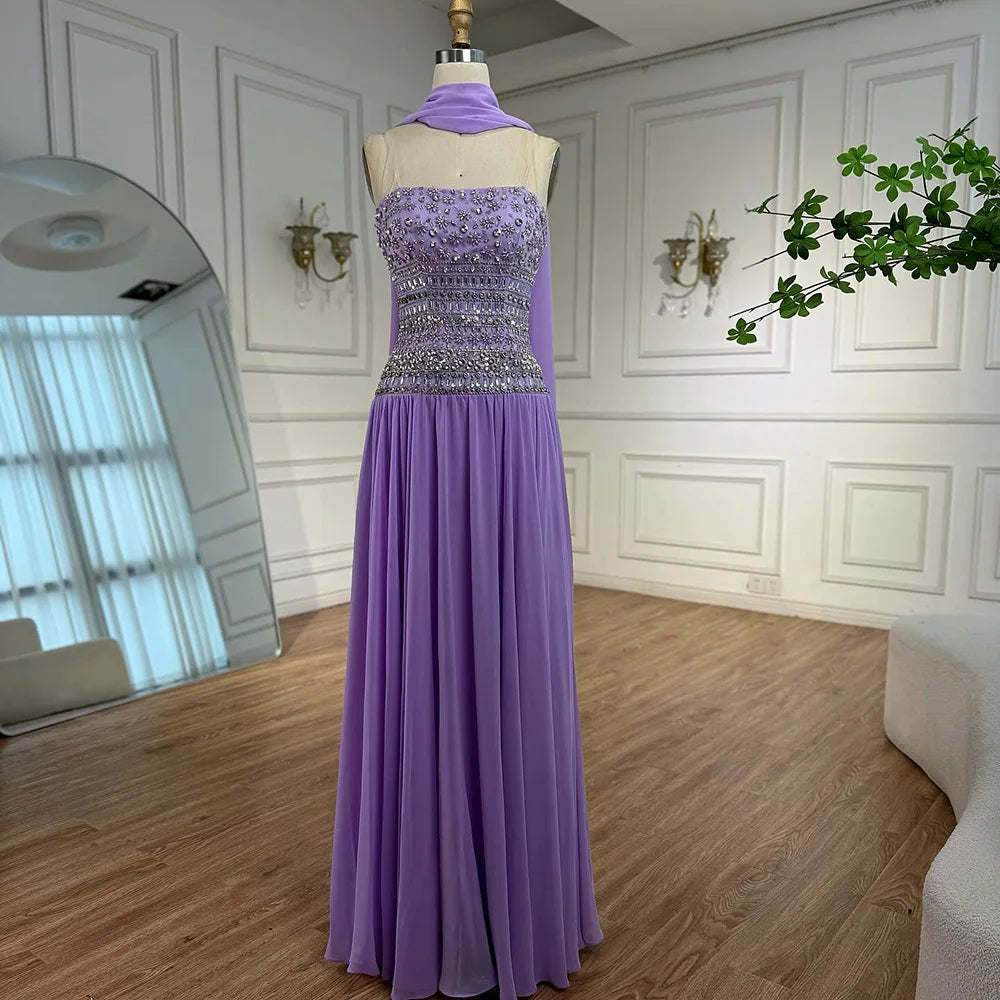 lilac and silver bridesmaid dresses Lilac Beaded A Line Arabic Evening Dress LA73044